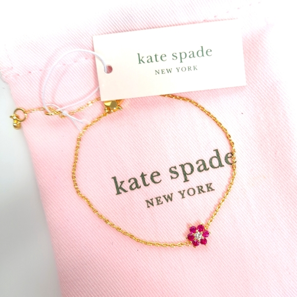 Kate Spade Myosotis Flower Bracelet in Pink + Gold Dainty Delicate Jewel… - Picture 3 of 14